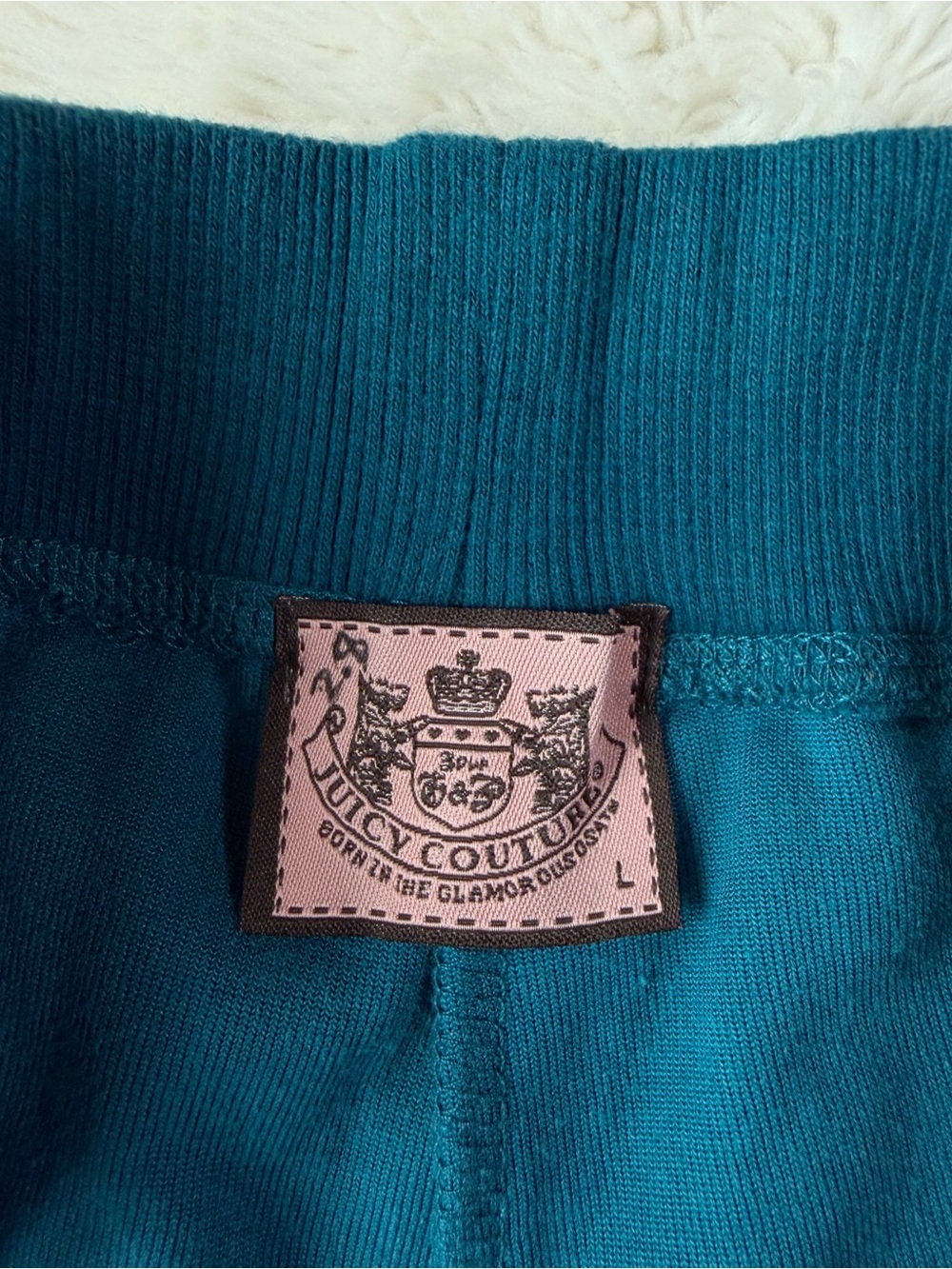 VTG Y2K 90s Juicy Couture Woman Teal Velvet Rhinestone Logo Bootcut Track Pants - Picture 9 of 9
